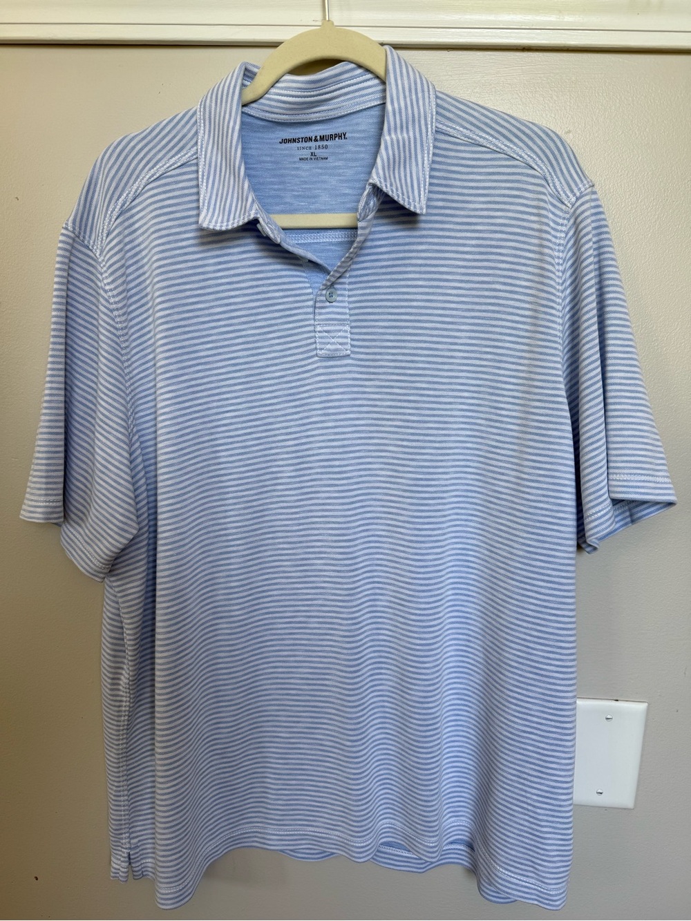 Johnston and Murphy blue white striped slub polo shirt XL